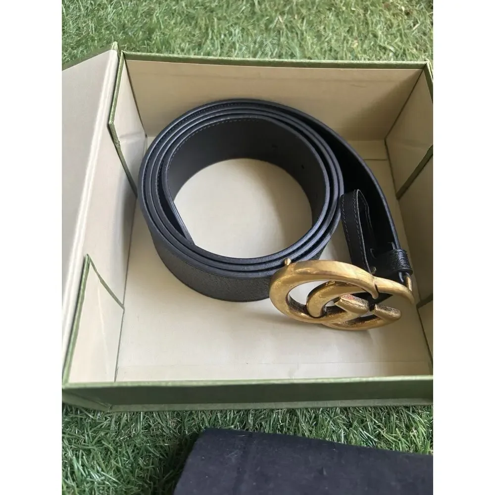 GUCCI Men's GG leather belt with Double G buckle - Black - 48 - DJ20T